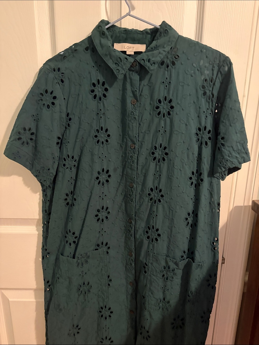 LOFT Teal Eyelet Button-Down Casual Shirt
